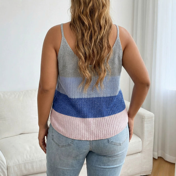 Damen luftiges Stricktop mit V-Ausschnitt und buntem Muster Drune