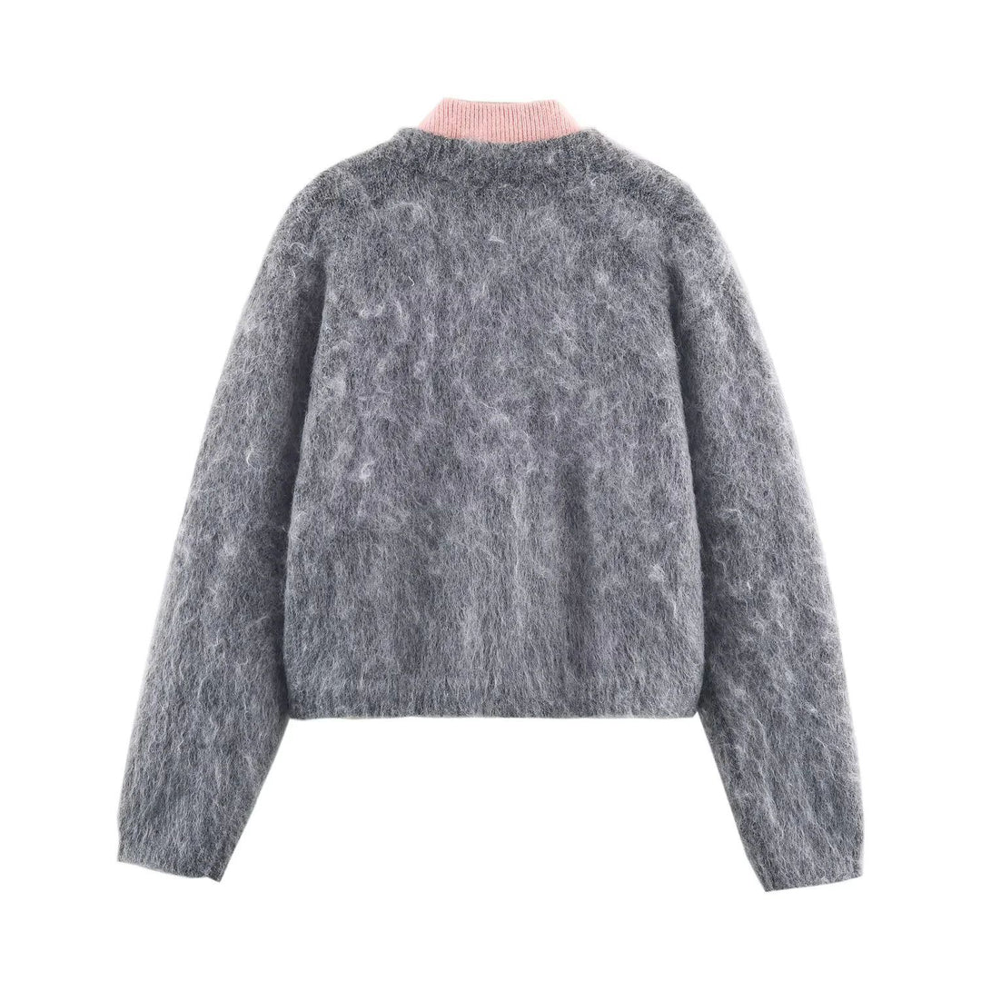 Damen nan kuscheliger Mohair‑Optik Cardigan mit integrierter Reißverschluss‑Innenjacke und Bomberkragen Drune