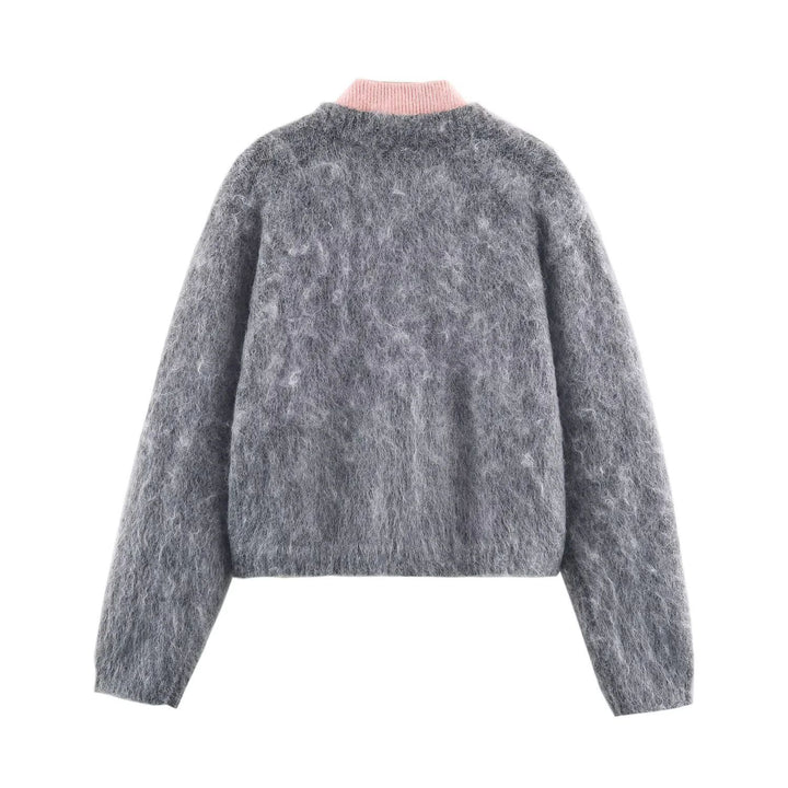 Damen nan kuscheliger Mohair‑Optik Cardigan mit integrierter Reißverschluss‑Innenjacke und Bomberkragen Drune