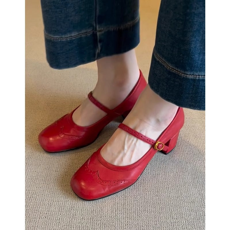 Damen Mary Jane Pumps mit dekorativem Riemen und elegantem Blockabsatz Drune