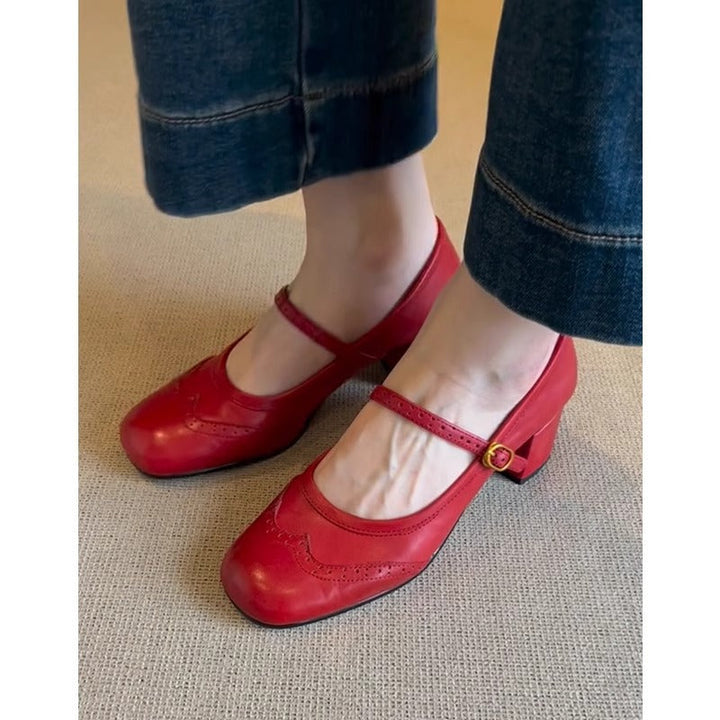 Damen Mary Jane Pumps mit dekorativem Riemen und elegantem Blockabsatz Drune