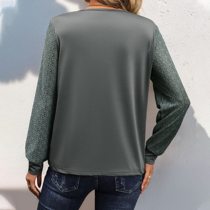 Damen Elegantes V-Ausschnitt Oberteil mit Spitzenärmeln Drune