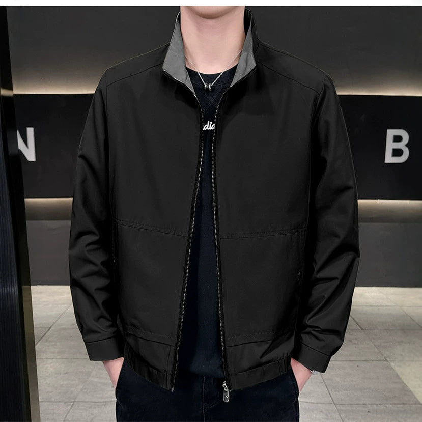 Herren Minimalistische City-Zipjacke aus Mikrofaser mit Stehkragen, verdeckten Taschen und elastischem Saum Drune