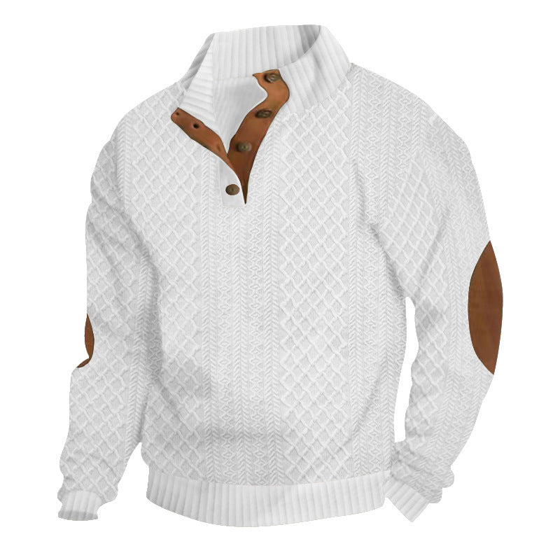 Herren nan grobstrickpullover mit Stehkragen, Knopfleiste und Ellbogenpatches Drune