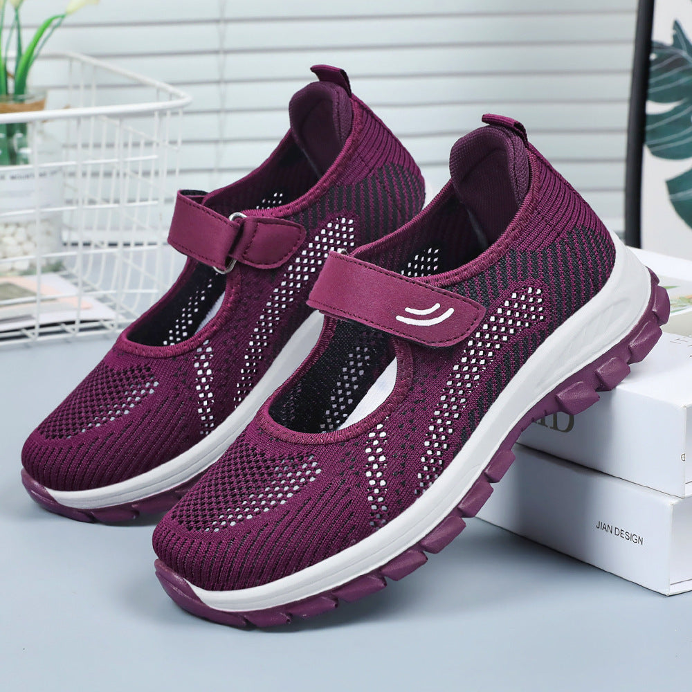 Damen Slip-On Sportschuhe mit atmungsaktiver Netzstruktur und verstellbarem Klettverschluss Drune