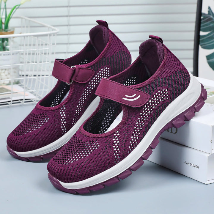 Damen Slip-On Sportschuhe mit atmungsaktiver Netzstruktur und verstellbarem Klettverschluss Drune