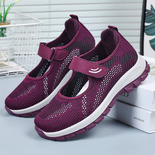 Damen Slip-On Sportschuhe mit atmungsaktiver Netzstruktur und verstellbarem Klettverschluss Drune