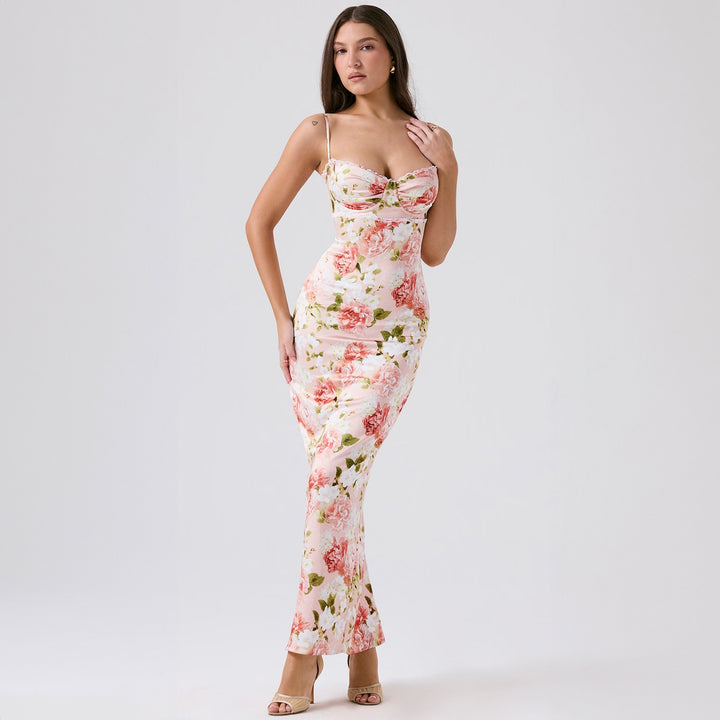 Damen Elegantes figurbetontes Maxikleid mit floralem Design Drune