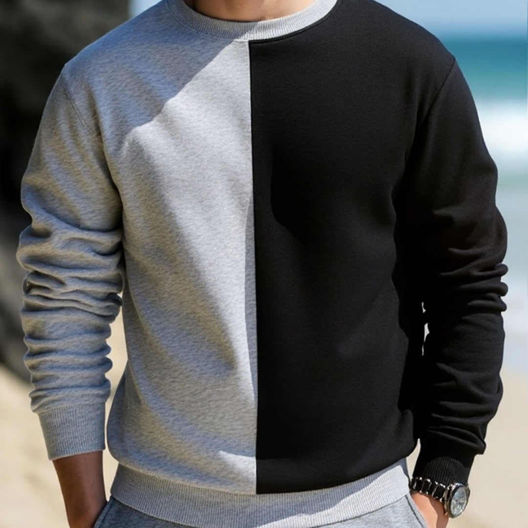 Herren Sweatshirt mit zweifarbiger Blockoptik, Rundhals & weichem Baumwoll‑Mix Drune