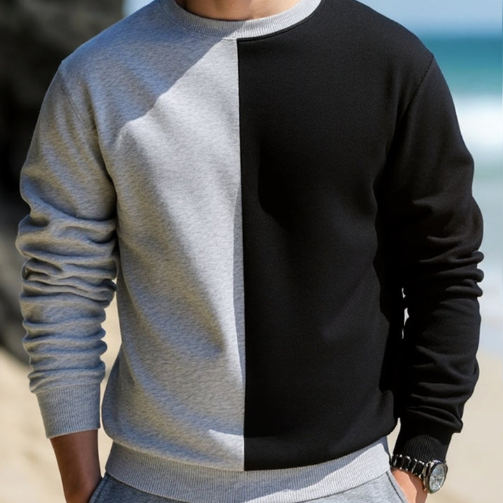 Herren Sweatshirt mit zweifarbiger Blockoptik, Rundhals & weichem Baumwoll‑Mix Drune