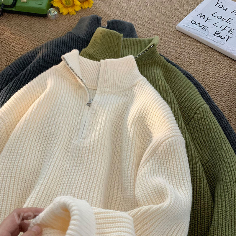 Herren lässiger Stehkragenpullover mit Reißverschluss Drune