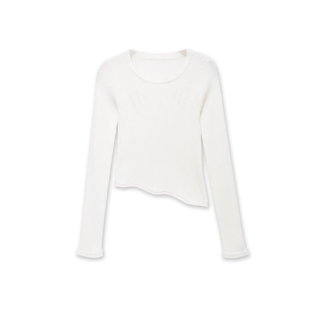 Damen Rippstrick-Longsleeve mit asymmetrischem Wellensaum Drune