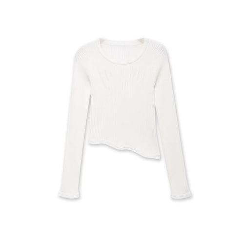 Damen Rippstrick-Longsleeve mit asymmetrischem Wellensaum Drune