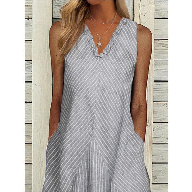 Damen Legeres A-Linien Kleid mit V-Ausschnitt und praktischen Taschen Drune