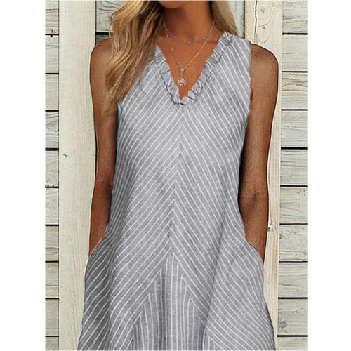 Damen Legeres A-Linien Kleid mit V-Ausschnitt und praktischen Taschen Drune