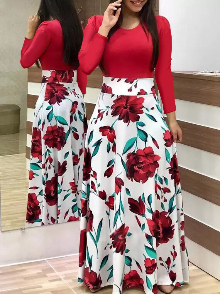 Damen Fließender Maxirock mit hoher Taille und großem Blumenprint Drune