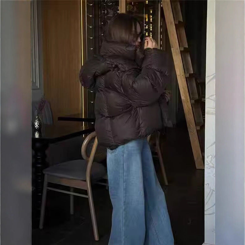 Damen Kurze Voluminöse Steppjacke mit hohem Schlauchkragen und Kapuze Drune