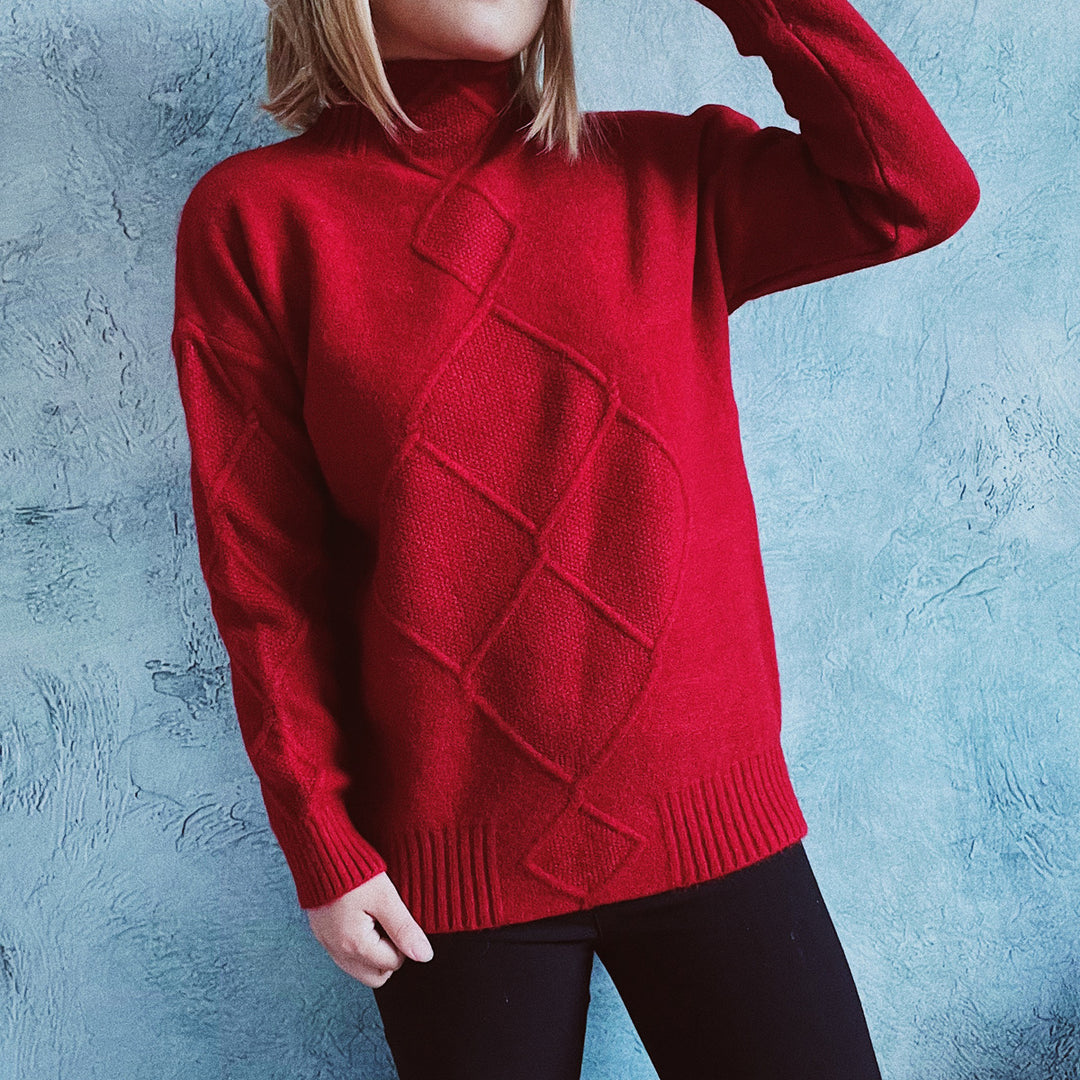 Damen Strickpullover mit modernem Rautenmuster Drune