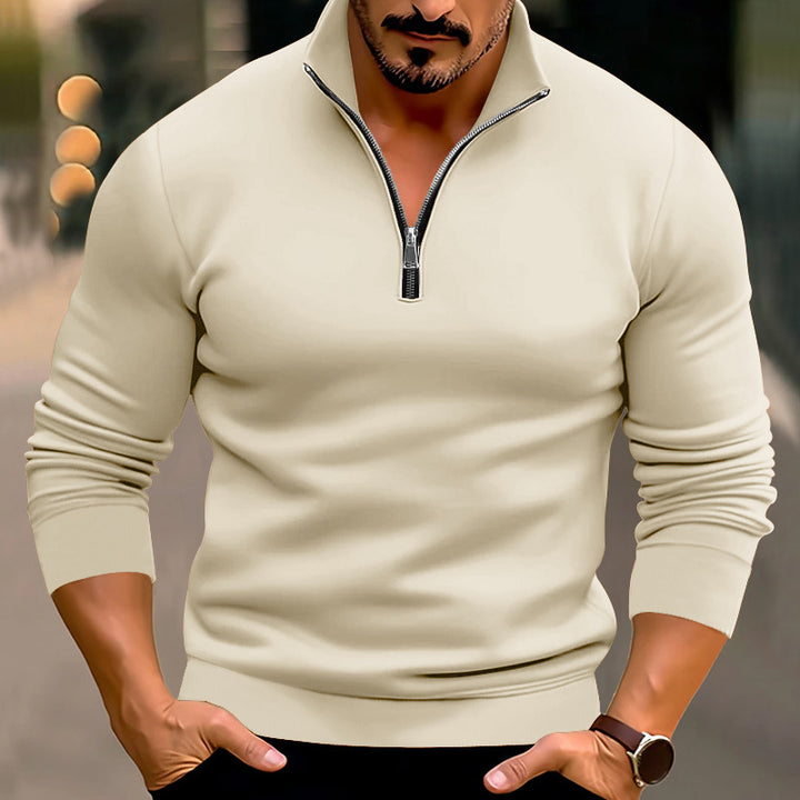 Herren nan taillierter Feinstrickpullover mit kurzem Reißverschluss und Stehkragen Drune