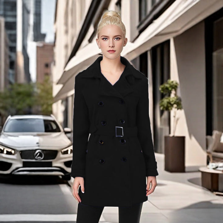 Damen Eleganter Trenchcoat mit Gürtel und kontrastierenden Knöpfen Drune
