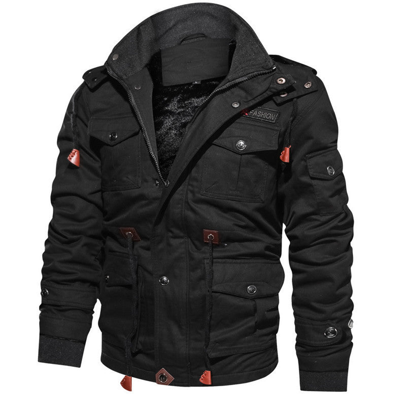 Herren robustes Canvas‑Fieldparka mit wärmender Teddy‑Innenlage, Kordelzug und Multifunktions‑Taschen Drune