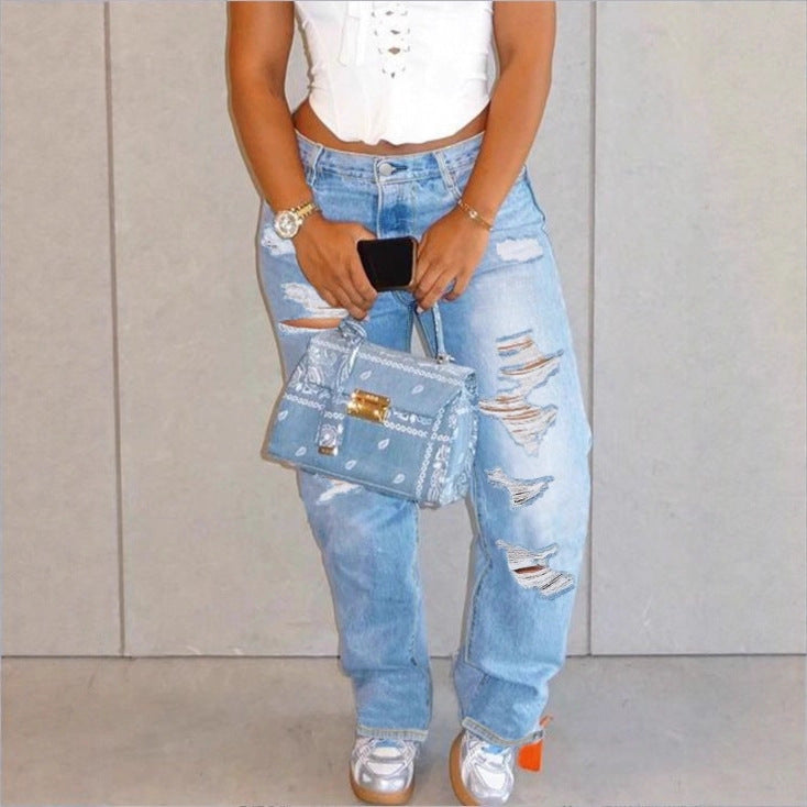 Damen Hochtaillierte Relaxed-Fit Straight-Jeans mit ausgeprägten Destroyed-Details Drune
