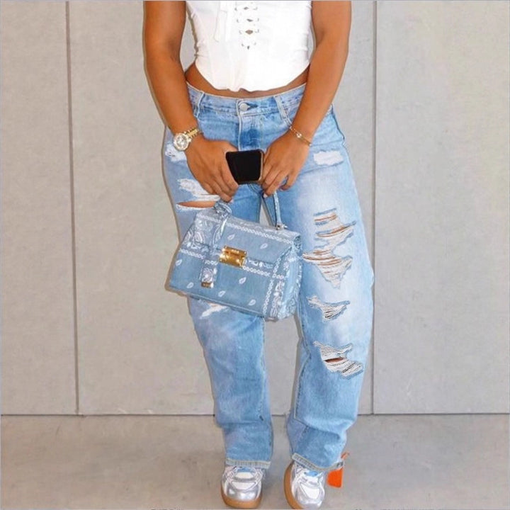 Damen Hochtaillierte Relaxed-Fit Straight-Jeans mit ausgeprägten Destroyed-Details Drune