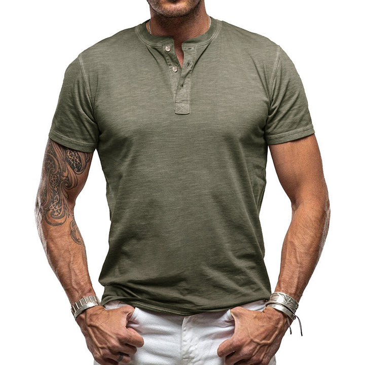 Herren nan athletisches Henley-T-Shirt aus strukturierter Slub-Baumwolle mit kurzer Knopfleiste Drune