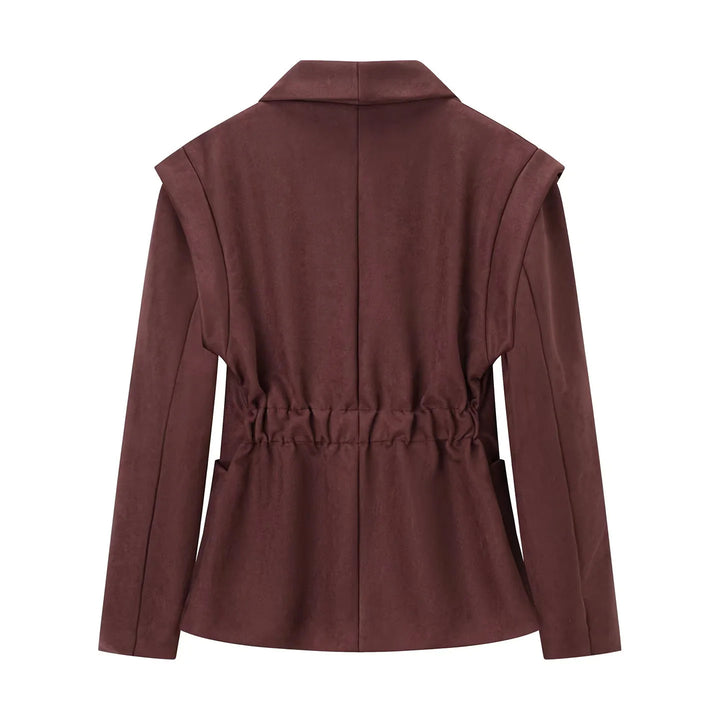 Damen nan eleganter Velours‑Optik Blazer mit tiefem Schalkragen Ein‑Knopf‑Verschluss und großen aufgesetzten Taschen Drune