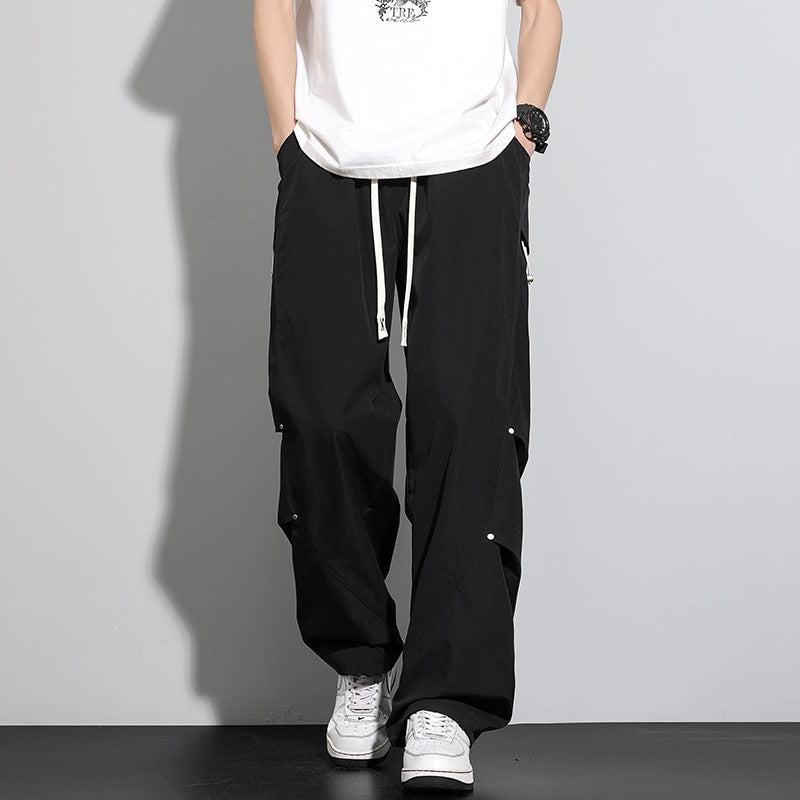 Herren Utility-Cargo-Loungehose mit Tunnelzugbund, Mehrfachtaschen & weitem Bein Drune