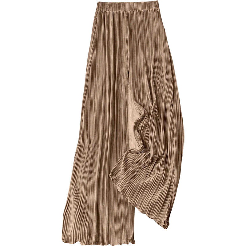 Damen plissierte Sommerhose mit hohem Bund und elastischem Taillenbund Drune
