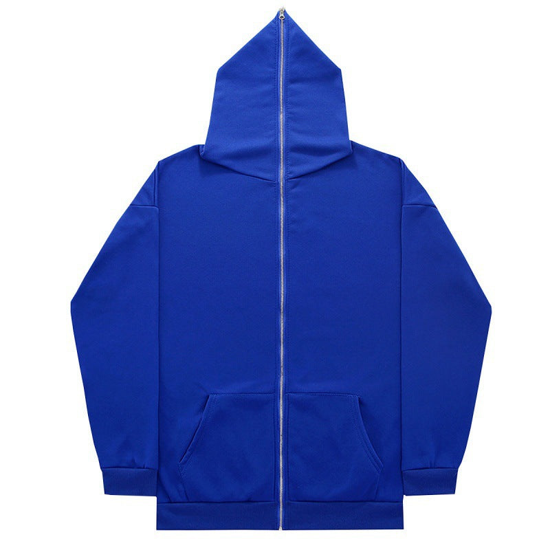 Unisex nan minimalistisch strukturierter Kapuzenzipper mit spitzer Kapuze, Kängurutasche und verstärkten Bündchen Drune