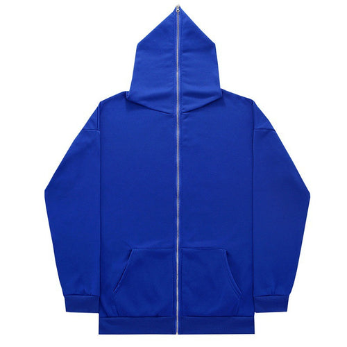 Unisex nan minimalistisch strukturierter Kapuzenzipper mit spitzer Kapuze, Kängurutasche und verstärkten Bündchen Drune