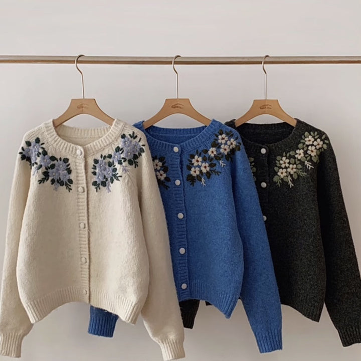 Damen Eleganter Strickpullover mit Blumenmuster Drune