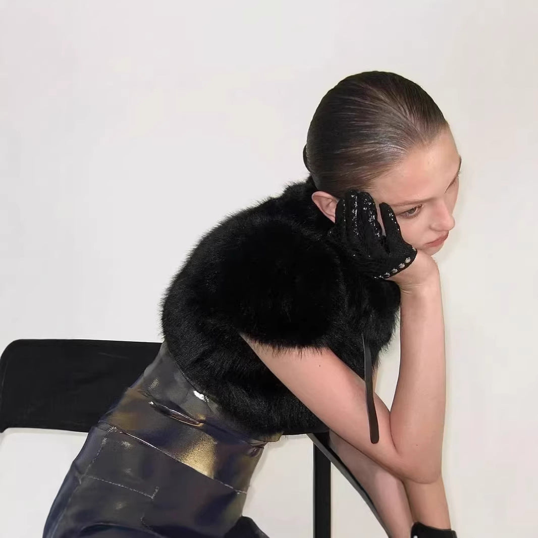 Damen Cropped Kunstpelz‑Bolero mit voluminösem Umlegekragen und Puffärmeln Drune
