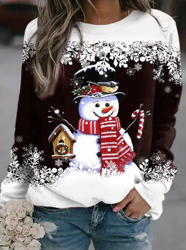 Damen nan weihnachtliches Sweatshirt mit Schneemann-Motiv und Rundhalsausschnitt Drune