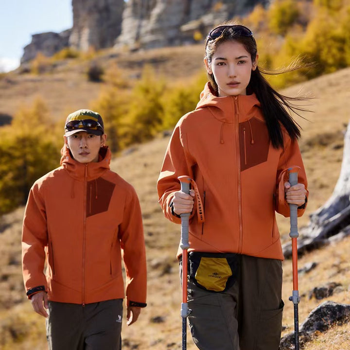 Unisex Softshell Outdoorjacke mit Kapuze, winddicht und elastisch Drune