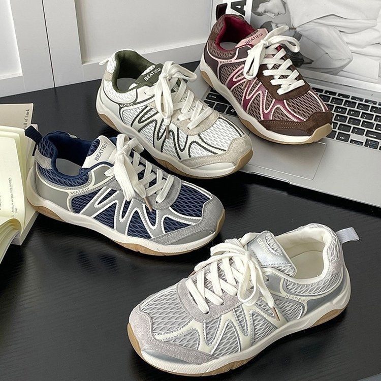Damen Atmungsaktive Retro-Running-Sneaker mit Mesh-Obermaterial und Gumsohle Drune