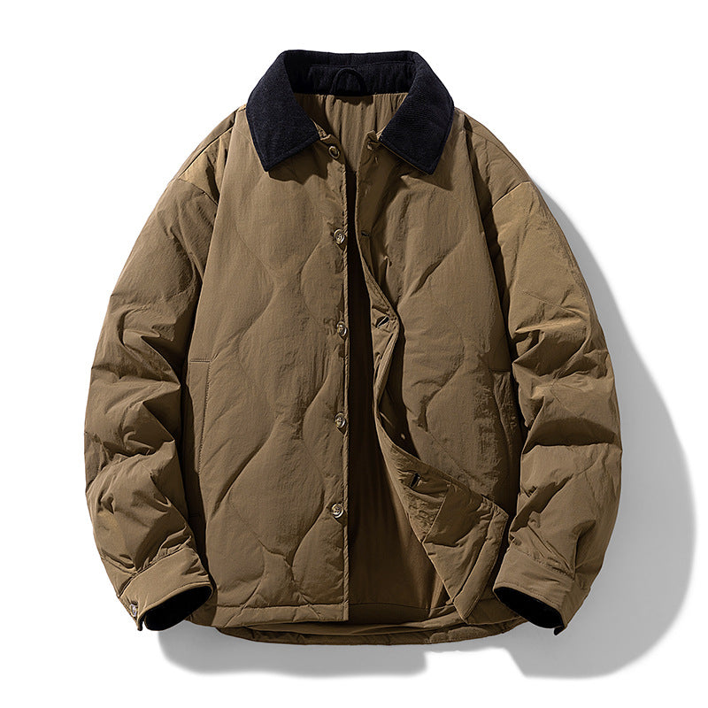Herren Wattierte Steppjacke mit Cordkragen und Knopfleiste Drune