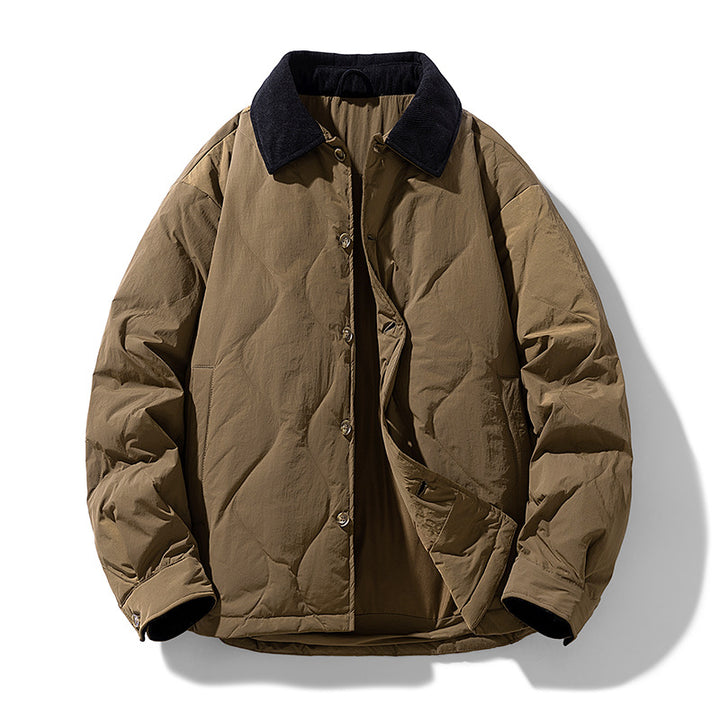 Herren Wattierte Steppjacke mit Cordkragen und Knopfleiste Drune