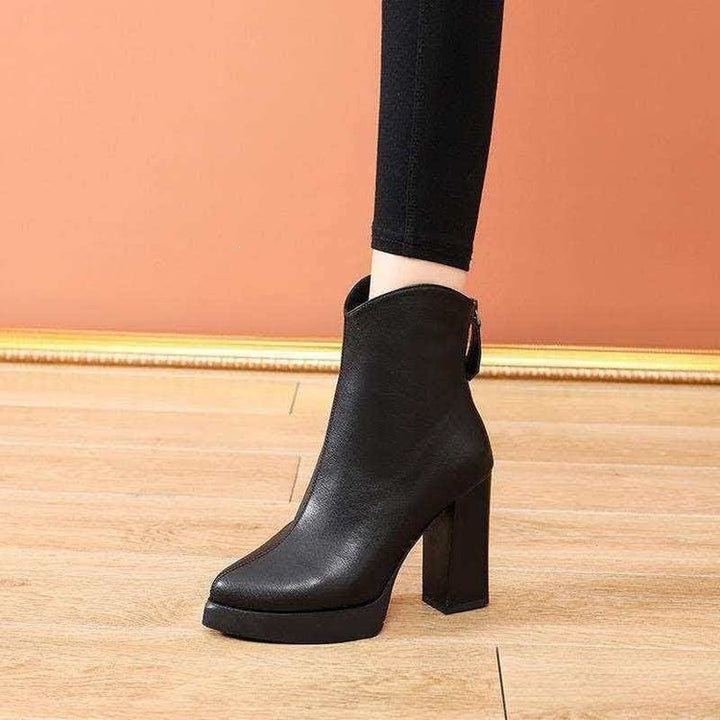 Damen Elegante High Heel Stiefeletten mit hohem Blockabsatz Drune