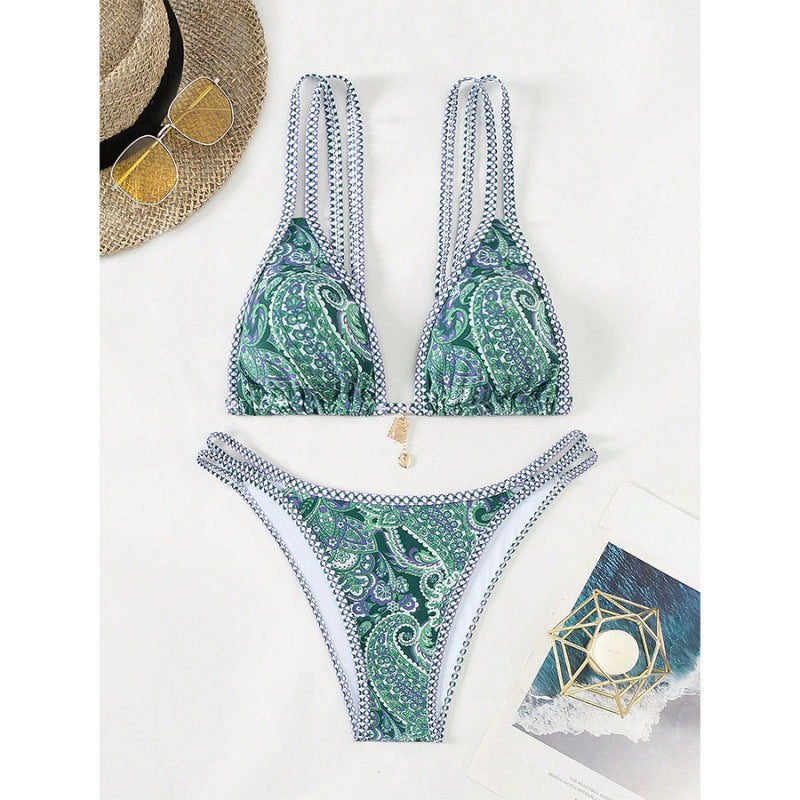 Damen Triangel-Bikini mit raffinierten Schnürdetails und lebhaftem Muster Drune