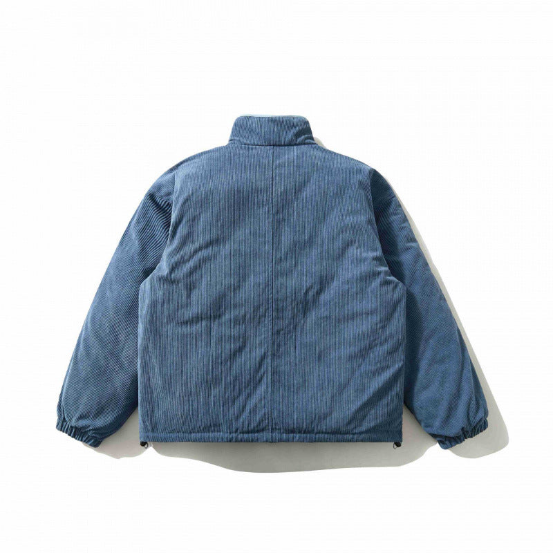 Herren Wattierte Cordjacke mit Stehkragen, Druckknopfverschluss und elastischem Saum Drune