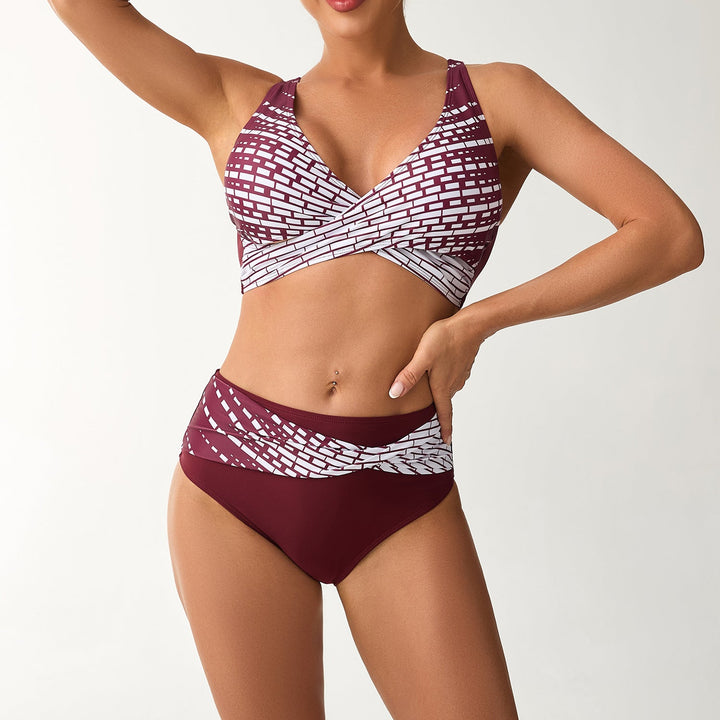 Damen Hochgeschnittener Sport-Bikini mit grafischem Muster Drune