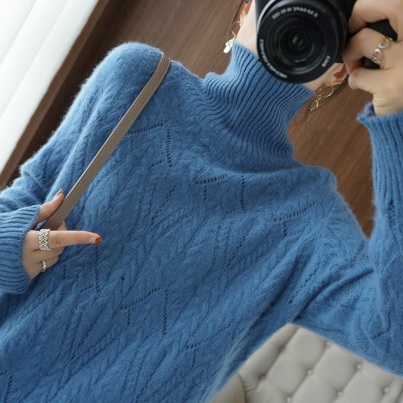 Damen Weicher Mohair‑Optik Oversize‑Rollkragenpullover mit Ajour‑Zopfstruktur Drune