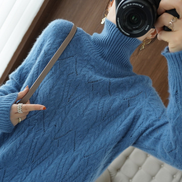 Damen Weicher Mohair‑Optik Oversize‑Rollkragenpullover mit Ajour‑Zopfstruktur Drune