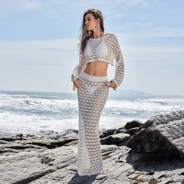 Damen Häkel-Set mit Crop-Top und Maxi-Rock Drune