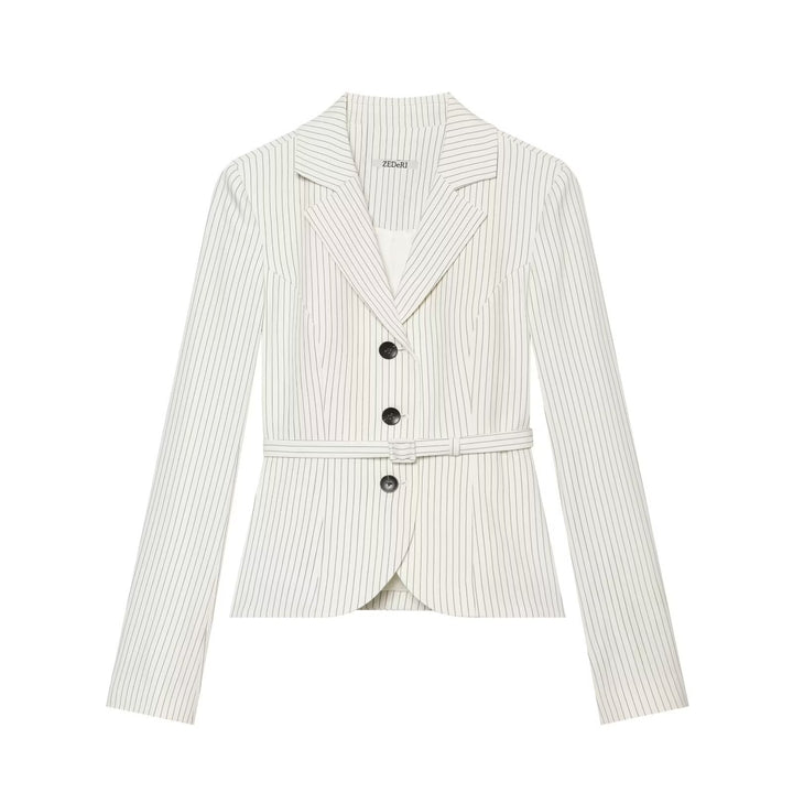 Damen Taillierter Nadelstreifen-Blazer mit Gürtel und Dreiknopfverschluss Drune