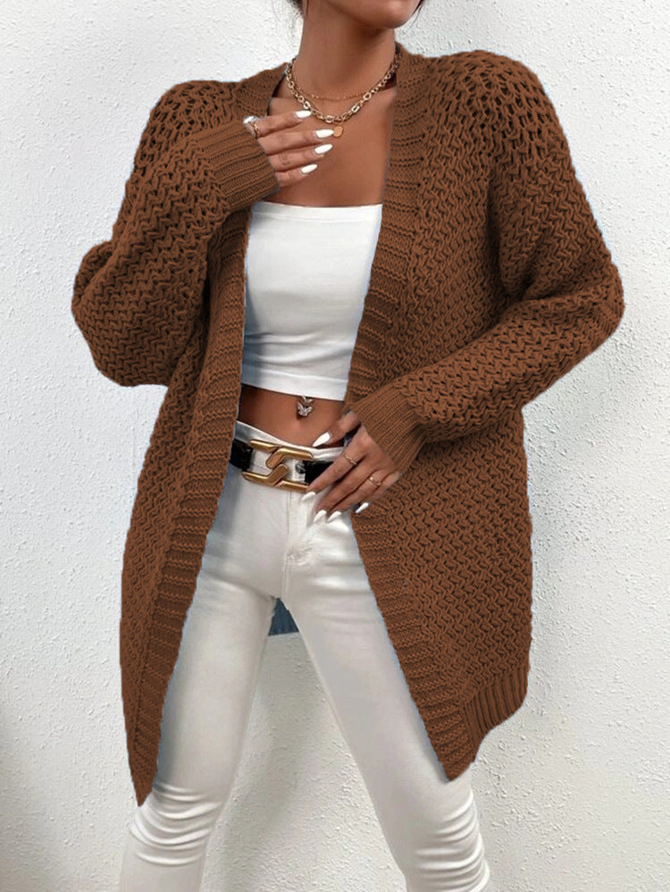 Damen Offener Strickcardigan mit luftiger Struktur und weitem Schnitt Drune