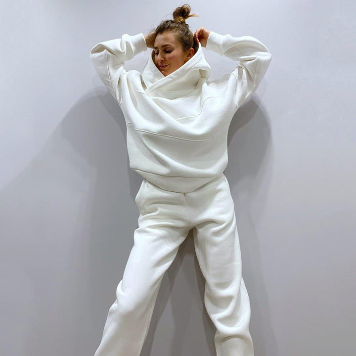 Damen Oversized Loungewear-Set aus schwerem French-Terry mit strukturierter Kapuze und Relax-Jogginghose Drune